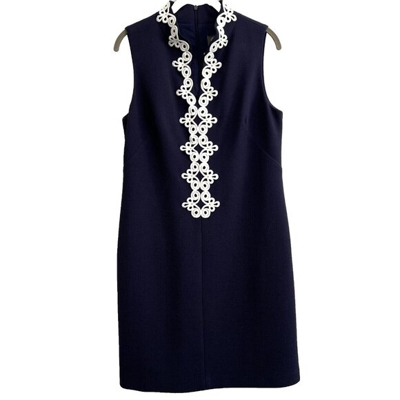 Vince Camuto Women's Dress 8 Navy Blue White Stritch Sheath Knee Length Zipper - Picture 1 of 9